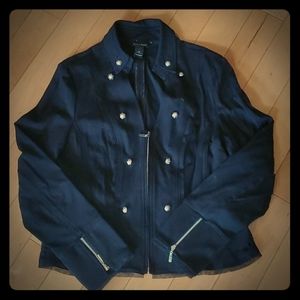 WHBM Black Ponte Zip Front Blazer